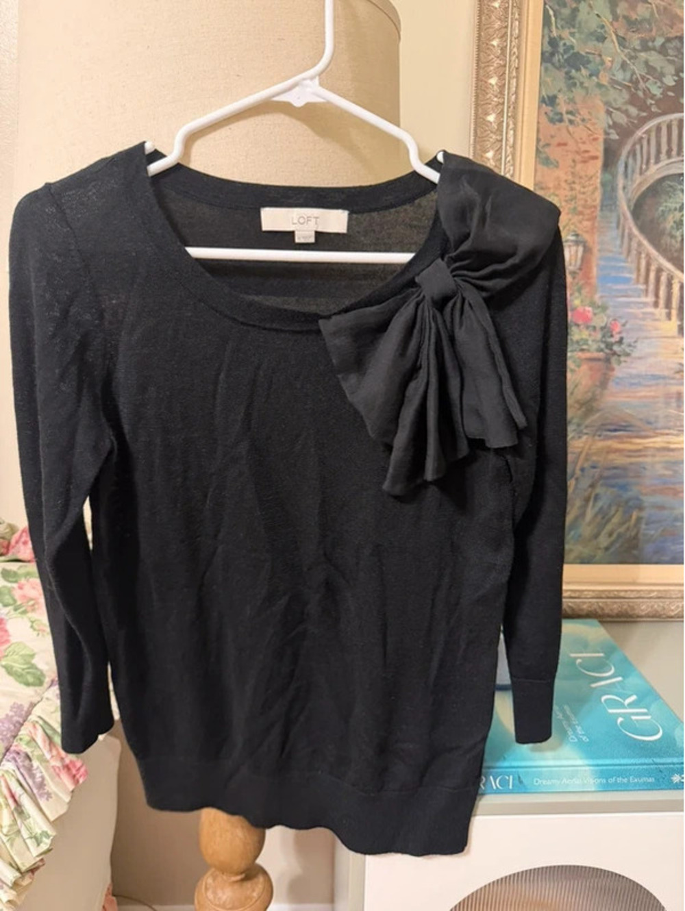 LOFT “Big Bow Energy” Black Statement Bow Sweater – Medium